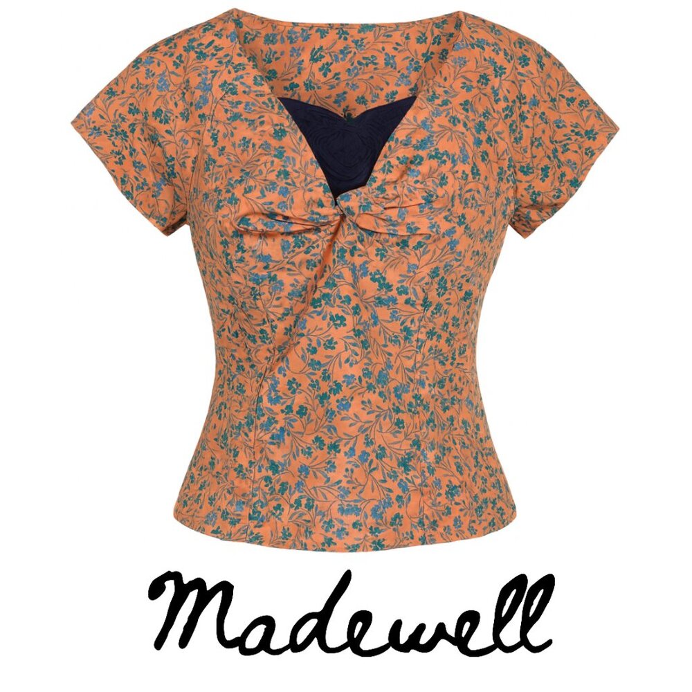 Madewell Orange Floral Cotton Twist-Front Top NWT – Size 8